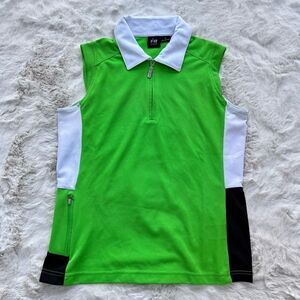NVO Sleeveless Athletic Collared Polo Shirt Golf Tennis Top Green Black White S